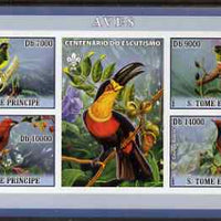 St Thomas & Prince Islands 2007 Birds #1 imperf sheetlet containing 4 values plus label (with Scout logo) unmounted mint