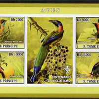 St Thomas & Prince Islands 2007 Birds #2 imperf sheetlet containing 4 values plus label (with Scout logo) unmounted mint