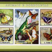 St Thomas & Prince Islands 2007 Animals & Butterflies #2 imperf sheetlet containing 4 values plus label (with Scout logo) unmounted mint