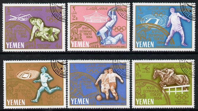 Yemen - Royalist 1965 Olympic Winners set of 6 cto used (Showjumping, Football, Running, Judo, Wrestling, Discus) Mi 196-201