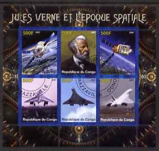 Congo 2007 Jules Verne & the Space Age (Concorde) perf sheetlet containing 6 values fine cto used