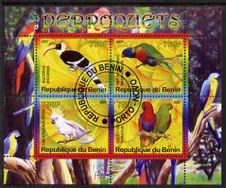 Benin 2007 Parrots perf sheetlet containing 4 values fine cto used