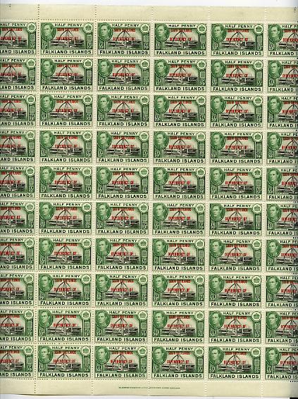 Falkland Islands Dependencies - South Shetlands 1944 KG6 1/2d black & green complete folded sheet of 60 unmounted mint SG D1