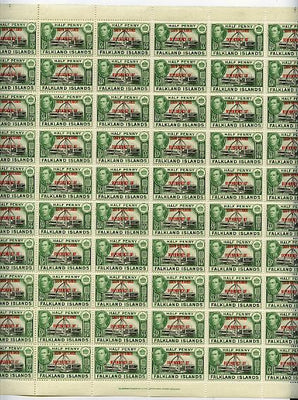 Falkland Islands Dependencies - South Shetlands 1944 KG6 1/2d black & green complete folded sheet of 60 unmounted mint SG D1