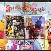 Benin 2007 Beijing Olympic Games #16 - Baseball (4) perf s/sheet containing 2 values (Bonds & Linares with Disney characters in background) fine cto used