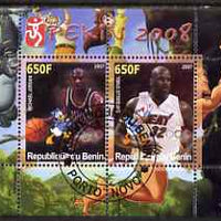 Benin 2007 Beijing Olympic Games #20 - Basketball perf s/sheet containing 2 values (Jordan & O'neil with Disney characters in background) fine cto used