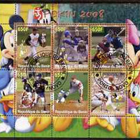 Benin 2007 Beijing Olympic Games - Baseball perf sheetlet containing 6 values (Disney characters in background) fine cto used