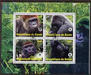 Benin 2008 WWF - Gorillas perf sheetlet containing 4 values fine cto used