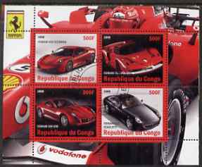 Congo 2008 Ferrari Cars perf sheetlet containing 4 values fine cto used