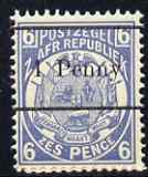 Transvaal 1893 Surcharged 1d on 6d blue unmounted mint, SG 197