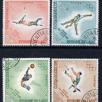 Laos 1968 Mexico Olympics perf set of 4 cto used (Hurdling, Tennis, Football, High-Jump) SG 252-55