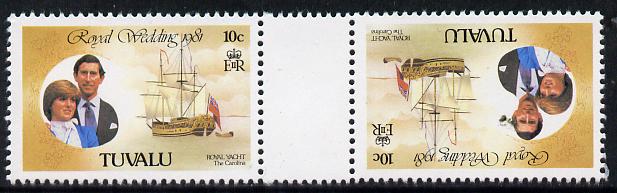 Tuvalu 1981 Royal Wedding 10c (Royal Yacht Carolina) in tete-beche pair from uncut booklet pane, SG 175var scarce thus unmounted mint