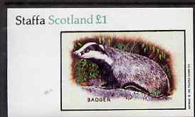 Staffa 1983 Badger imperf souvenir sheet (£1 value) unmounted mint