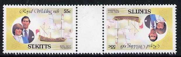 Booklet - St Kitts 1981 Royal Wedding 55c (Royal Yacht Saudadoes) in unmounted mint tete-beche pair from uncut booklet pane, SG 82var scarce thus