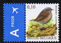 Belgium 2002-09 Birds #5 Hedge Sparrow (Dunnock) 0.10 Euro unmounted mint se-tenant with Priority Label SG 3694b