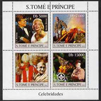 St Thomas & Prince Islands 2004 Celebrities perf sheetlet containing 4 values (JFK, Marilyn, Pope, Gandhi & Baden Powell) unmounted mint, Mi 2511-14