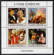 St Thomas & Prince Islands 2004 Celebrities perf sheetlet containing 4 values (JFK, Marilyn, Pope, Gandhi & Baden Powell) unmounted mint, Mi 2511-14