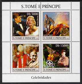 St Thomas & Prince Islands 2004 Celebrities perf sheetlet containing 4 values (JFK, Marilyn, Pope, Gandhi & Baden Powell) unmounted mint, Mi 2511-14