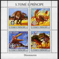 St Thomas & Prince Islands 2004 Dinosaurs perf sheetlet containing 4 values (with Scout & Rotary Logos) unmounted mint, Mi 2487-90