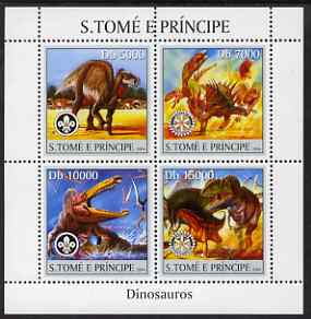 St Thomas & Prince Islands 2004 Dinosaurs perf sheetlet containing 4 values (with Scout & Rotary Logos) unmounted mint, Mi 2487-90