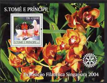 St Thomas & Prince Islands 2004 Butterflies & Orchids perf s/sheet containing 1 value with Rotary Logo unmounted mint,Mi BL 509