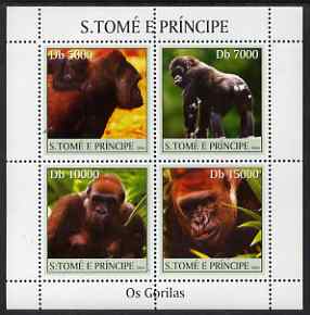 St Thomas & Prince Islands 2004 Gorillas perf sheetlet containing 4 values unmounted mint, Mi 2613-16