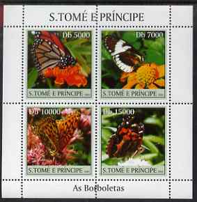 St Thomas & Prince Islands 2004 Butterflies perf sheetlet containing 4 values unmounted mint, Mi 2599-2602
