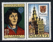 Rumania 1973 'Polska '73' Stamp Exhibition (Copernicus se-tenant with label) unmounted mint, SG 3985, Mi 3109