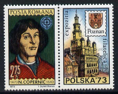 Rumania 1973 'Polska '73' Stamp Exhibition (Copernicus se-tenant with label) unmounted mint, SG 3985, Mi 3109