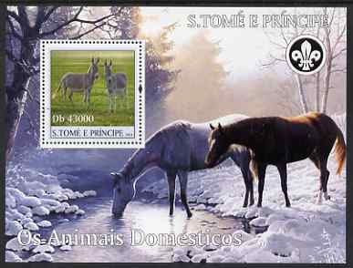 St Thomas & Prince Islands 2004 Domestic Animals perf s/sheet containing 1 value with Scout Logo unmounted mint,Mi BL 513