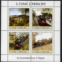 St Thomas & Prince Islands 2004 Steam Locomotives perf sheetlet containing 4 values unmounted mint, Mi 2629-32