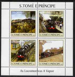St Thomas & Prince Islands 2004 Steam Locomotives perf sheetlet containing 4 values unmounted mint, Mi 2629-32