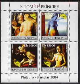 St Thomas & Prince Islands 2004 Nude Paintings (Phileuro) perf sheetlet containing 4 values unmounted mint, Mi 2687-90