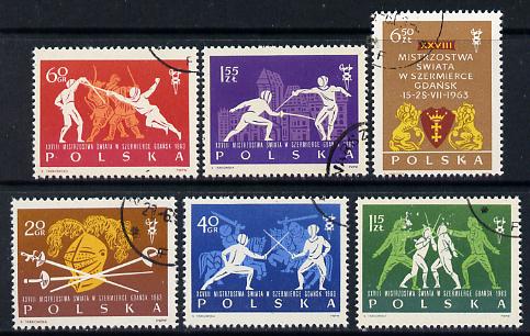 Poland 1963 Fencing World Championships set of 6 cto used, SG 1392-97
