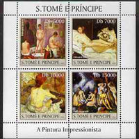 St Thomas & Prince Islands 2004 Impressionist Nude Paintings perf sheetlet #1 containing 4 values unmounted mint, Mi 2691-94