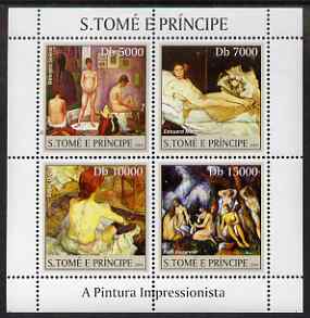 St Thomas & Prince Islands 2004 Impressionist Nude Paintings perf sheetlet #1 containing 4 values unmounted mint, Mi 2691-94