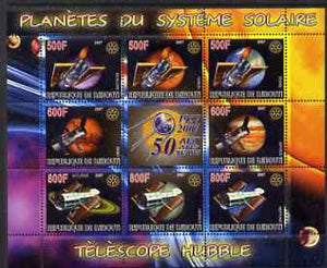 Djibouti 2007 50th Anniversary of Space Travel - Planets of the Solar System seen by the Hubble Telescope #1 perf sheetlet containing 8 values plus label unmounted mint