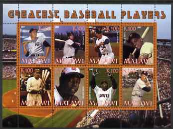 Malawi 2007 Greatest Baseball Players perf sheetlet containing 8 values unmounted mint