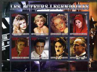 Djibouti 2007 Legendary Actors perf sheetlet containing 8 values unmounted mint (Bardot, Marilyn, M Dietrich, S Loren, James dean, Elvis, Chaplin & M Brando)