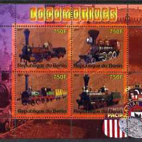 Benin 2007 Locomotives #1 perf sheetlet containing 4 values unmounted mint