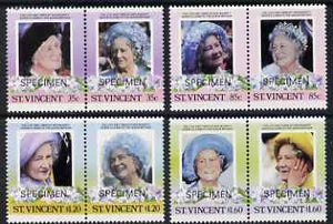 St Vincent 1985 Life & Times of HM Queen Mother set of 8 (4 se-tenant pairs) each overprinted SPECIMEN unmounted mint SG 910-17s