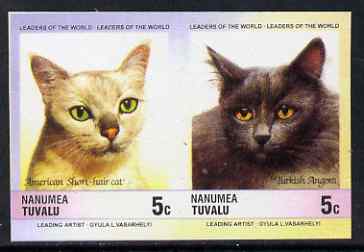 Tuvalu - Nanumea 1985 Cats 5c American Short-hair & Turkish Angora (Leaders of the World) imperf se-tenant pair unmounted mint