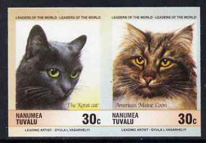 Tuvalu - Nanumea 1985 Cats 30c The Korat & American Maine Coon (Leaders of the World) imperf se-tenant pair unmounted mint