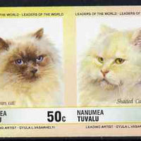 Tuvalu - Nanumea 1985 Cats 50c Himalayan & Shaded Cameo (Leaders of the World) imperf se-tenant pair unmounted mint