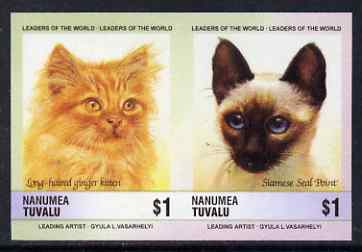 Tuvalu - Nanumea 1985 Cats $1 Long Haired Ginger & Siamese Seal Point (Leaders of the World) imperf se-tenant pair unmounted mint