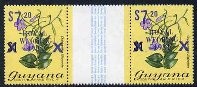 Guyana 1981 Royal Wedding (1st issue) $7.20 on $1 Flowering Plant (surch in blue) interpaneau gutter pair unmounted mint, SG 770d