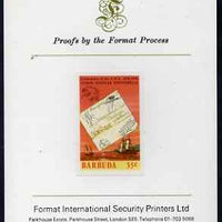 Barbuda 1974 Ship Letter of 1833 35c imperf proof mounted on Format International proof card as SG 177