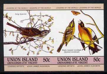 St Vincent - Union Island 1985 John Audubon Birds 50c Sparrow & Grosbeak imperf se-tenant pair unmounted mint