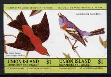 St Vincent - Union Island 1985 John Audubon Birds $1 Tanager & Bunting imperf se-tenant pair unmounted mint