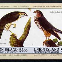 St Vincent - Union Island 1985 John Audubon Birds $1.50 Hawk & Merlin imperf se-tenant pair unmounted mint